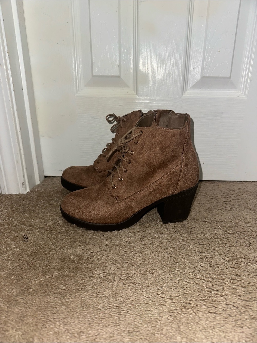 Women's Taupe Faux Suede Lace-Up Ankle Boots